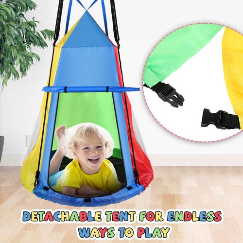 Liliful 39 Inch Kids Hanging Tent Saucer Swing with LED Lights, 600 LBS Capacity Outdoor Saucer Tree Swing, Detachable Tree Swing Tent for Kids Adults Indoor Outdoor Backyard