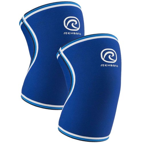 Rehband Classic Knee Sleeve for Strength Training - 7mm Neoprene Knee Brace Competition, Weightlifting, Flexible & Non-Slip Knee Support for Men & Women with anatomic shape, Colour:Blue - 1 Pair, Size:Small