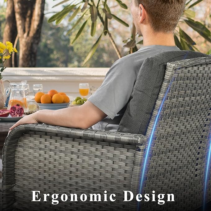 CAODOC 6-Piece Wicker Patio Furniture Set, All-Weather Rattan Conversation Bistro Loveseat Chair and Table Set for Backyard, Balcony and Deck with Soft Cushions and Metal Table(Black)