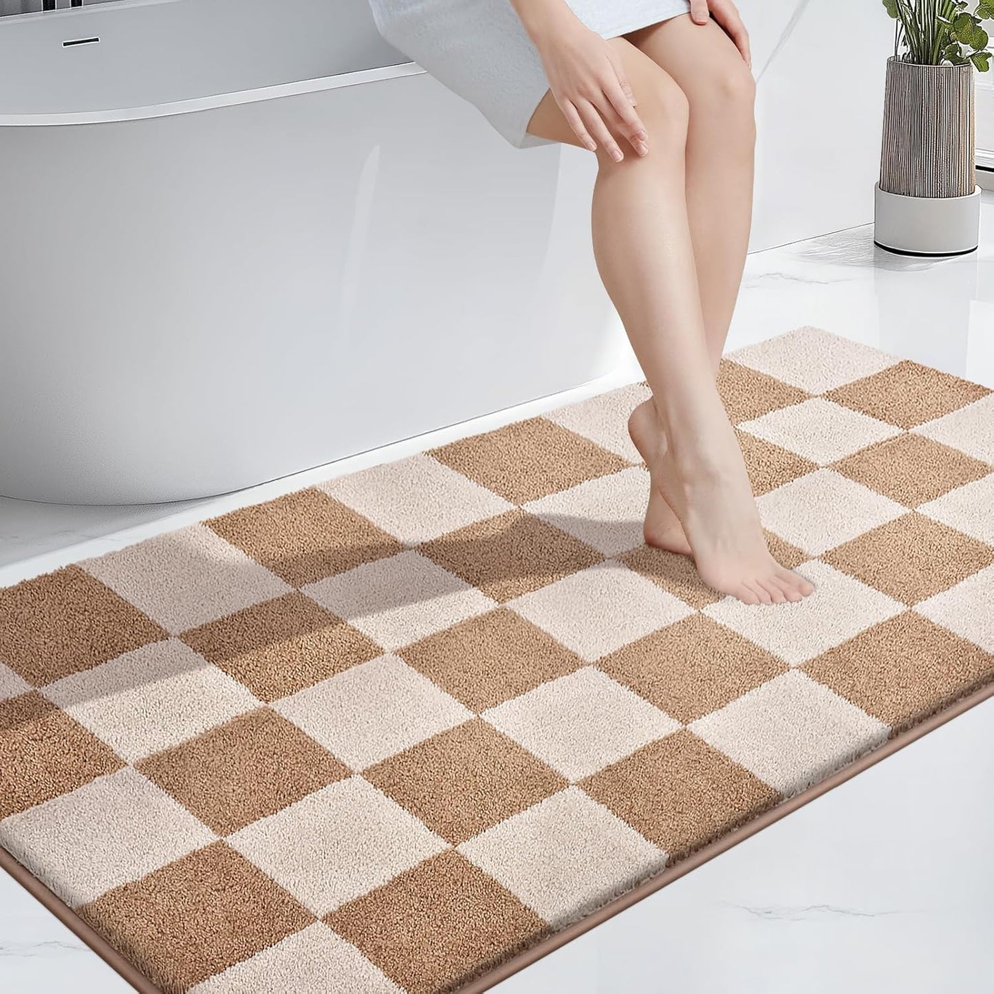 PURRUGS Bathroom Rug Non-Slip Machine Washable 30" x 60", Super Absorbent and Quick-Dry Bath Mat, Extra Soft and Plush Bath Rug for Shower, Bathtub and Sink, Beige & Grayish Brown
