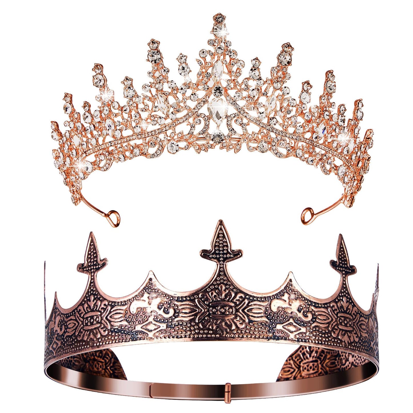 Sureio 2 Pcs King and Queen Crowns Set Antique Baroque Royalty Tiaras Costume Accessories for Halloween Couple Cosplay, Birthday