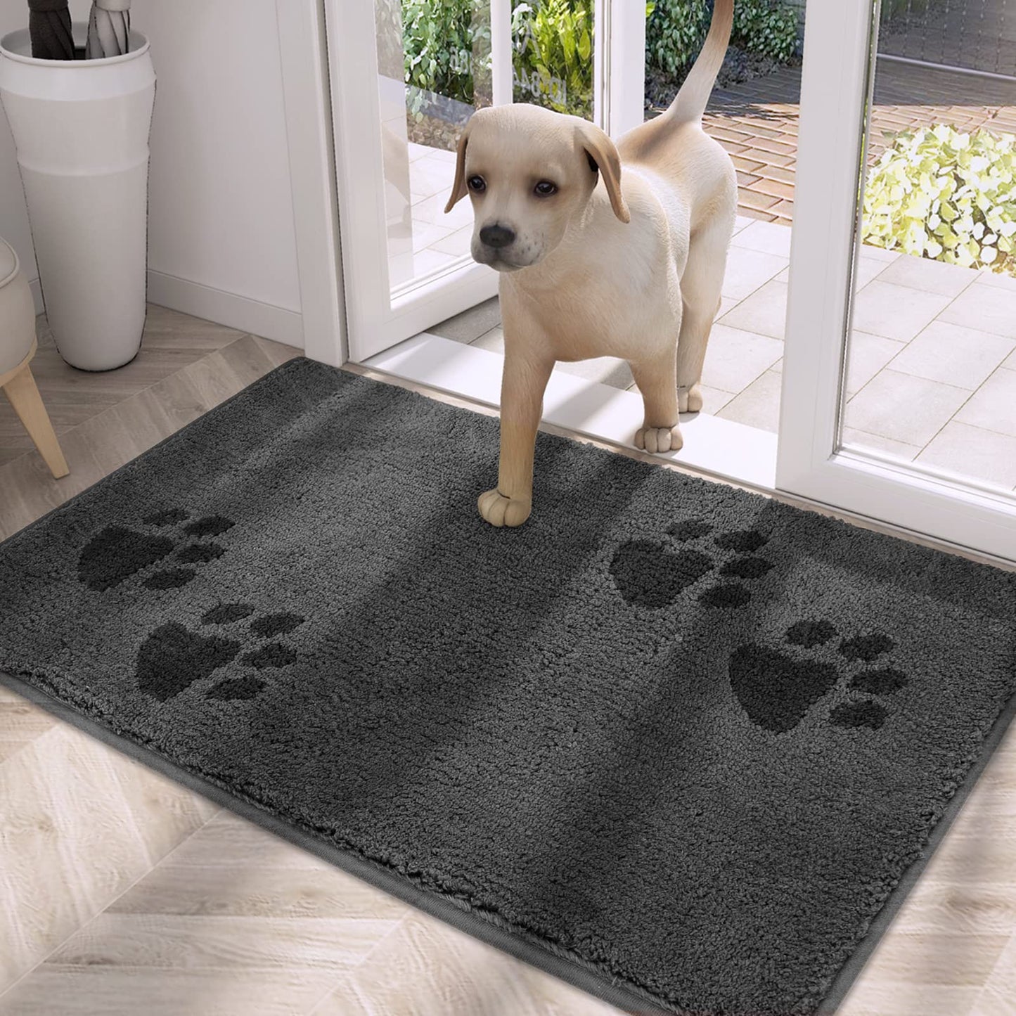PURRUGS Dirt Trapper Door Mat 24" x 35.5", Non-Skid/Slip Machine Washable Microfiber Entrance Rug, Shoes Scraper, Dog Doormat, Super Absorbent Floor Mat for Muddy Wet Shoes and Paws, Grey
