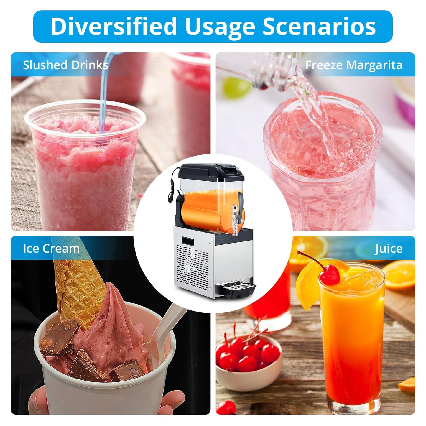 Commercial Slushie Machine - 15L*2 Dual Tank & Triple-Tank Available, Stainless Steel, Self-Cleaning & High-Speed Mixing, Perfect for Frozen Drinks, Margaritas, Coffee, Cocktails, Home, Bars,Black
