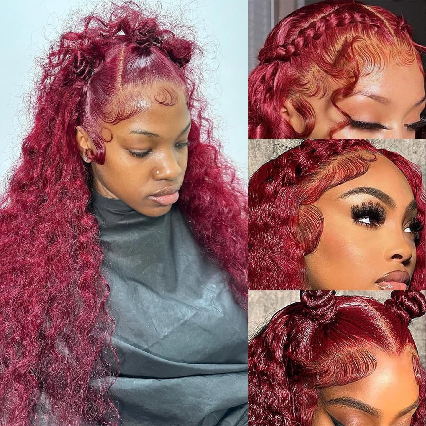 Simeider 22 Inch Burgundy Lace Front Wigs Human Hair 13x6 Deep Wave HD Lace Front Burgundy Curly Frontal Wigs Human Hair Pre Plu