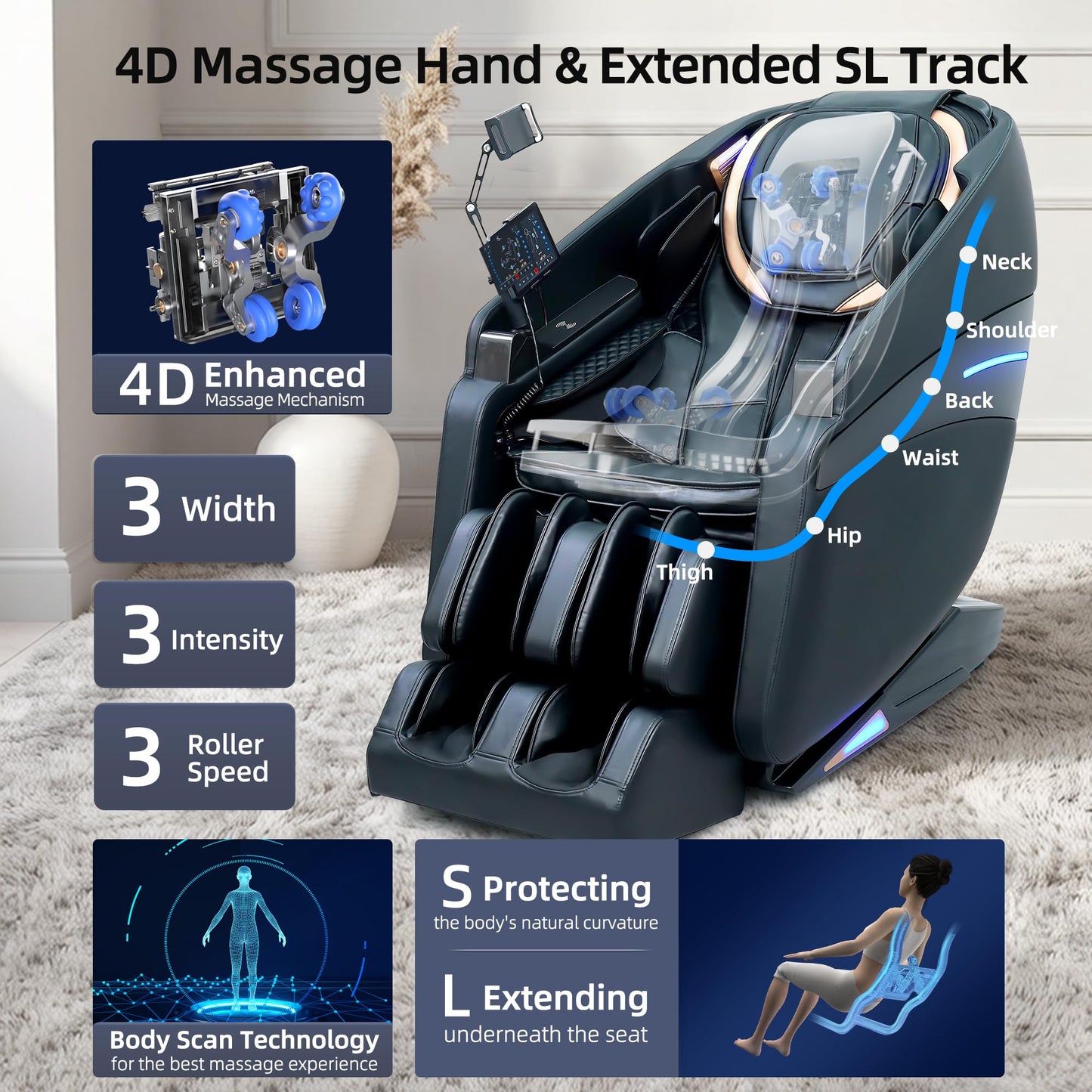 4D Massage Chair Full Body Recliner with Heat – Zero Gravity 57'' SL Track Shiatsu Massage Chair for Home Office with AI Voice, 7" Touch Screen, Wireless Charging,Neck & Shoulder Relief Mom/Dad/Wife