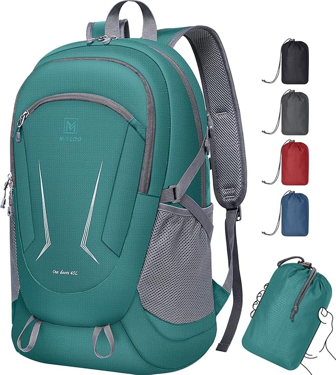 MIYCOO Backpack - Ultra Lightweight Packable Backpack for Travel Camping, 45L Hiking Back Pack Waterproof Foldable Daypack for Men Women Green
