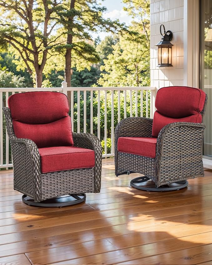 ACTREST Luxury 22x24/22x25 6-Inch Smile Outdoor Cushions for Patio 5 Piece Set - Set of 5 Zippered Outside Pillows for Wicker Metal Dining Rocking Swivel Chairs Loveseat Couch Sectional Sofa - Red