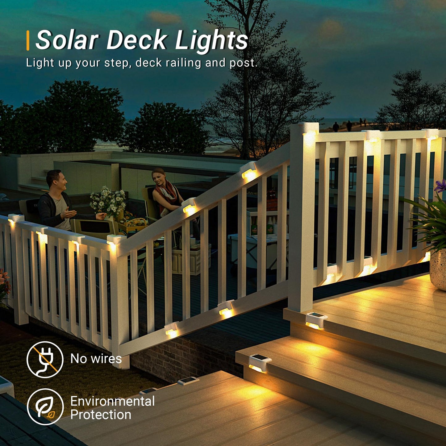 PATIOWIN Solar Fence Lights Outdoor - Waterproof LED Lights for Deck, Stairs, Fence, Patio, Yard, Porch and Balcony (20 Pack, Warm White)