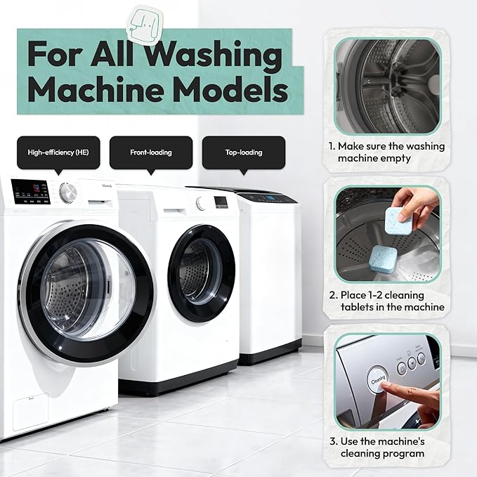 Washing Machine Cleaner for Pet Owners – 24 Pack Powerful Descaler Tablets for Deep Cleaning, Removes Dog & Cat Hair, Residue in HE Front & Top Loaders, Septic Safe, 12-Month Supply