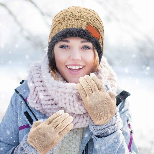 Liitrsh 72 Pcs Winter Beanie Hat Scarf Touchscreen Gloves Set Includes 24 Warm Winter Hat 24 Knit Neck Warmer 24 Touch Screen Mittens with Fleece Lined for Men Women, 6 Colors