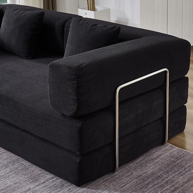 Convertible Couch Sofa Bed Foldable Floor Sleeper | All High-Density Foam | Fold Out Deep Seat Couch | King Size | Compression Sofa Sleeper for Living Room, Bedroom | Corduroy Black