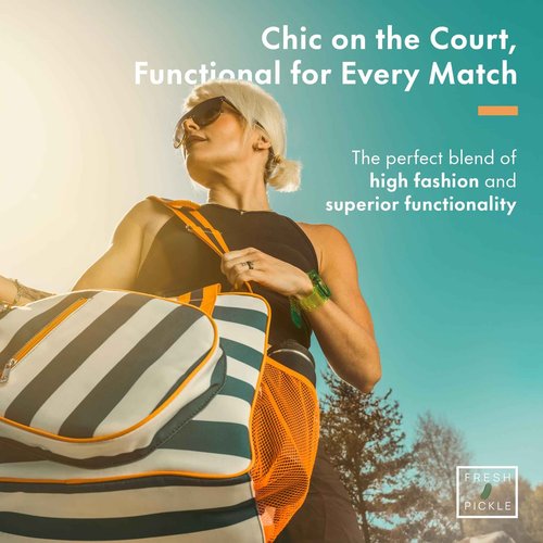 Fresh Pickle Lola Pickleball Tote Bag for Women, Designer Pickleball Bag with Paddle Storage, Zip Pockets & Shoulder Strap, Chic & Durable Pickle Ball Bags, Water-Resistant Canvas, Black/Ivory