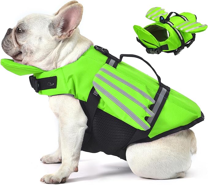 Petglad Wings Dog Life Jacket Adjustable Dog Life Vest with Chin Float Reflective Stripes and Rescue Handles, High Buoyanc...