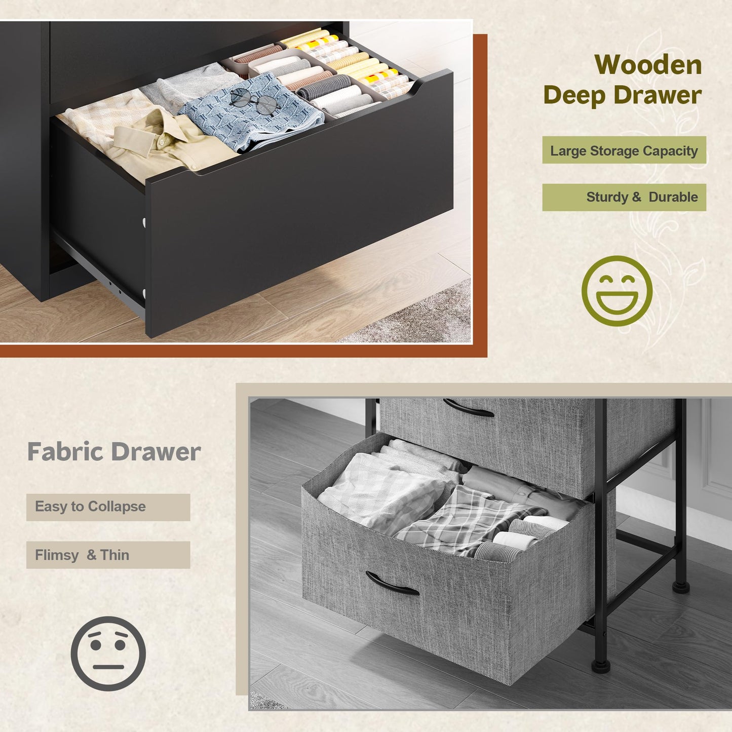 Romorgniz 6 Drawer Dresser for Bedrom,Tall Black Chest of Drawers for Bedroom, Hallway, Closet, Modern 43.2" H X 27.6" W X15.6 D
