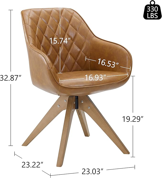Art Leon Dining Chair - Mid Century Modern Swivel Dining Room Chair, Faux Leather Upholstered Arm Chair with Wood Legs for Living Room, Claybank