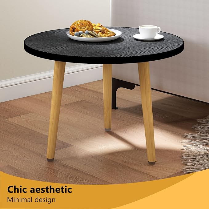 Funecy Round Coffee Table Low Table with 3 Solid Wood Sturdy Legs, Floor Table Desk for Sitting on The Floor, Storage and Living Room Furniture (Black)