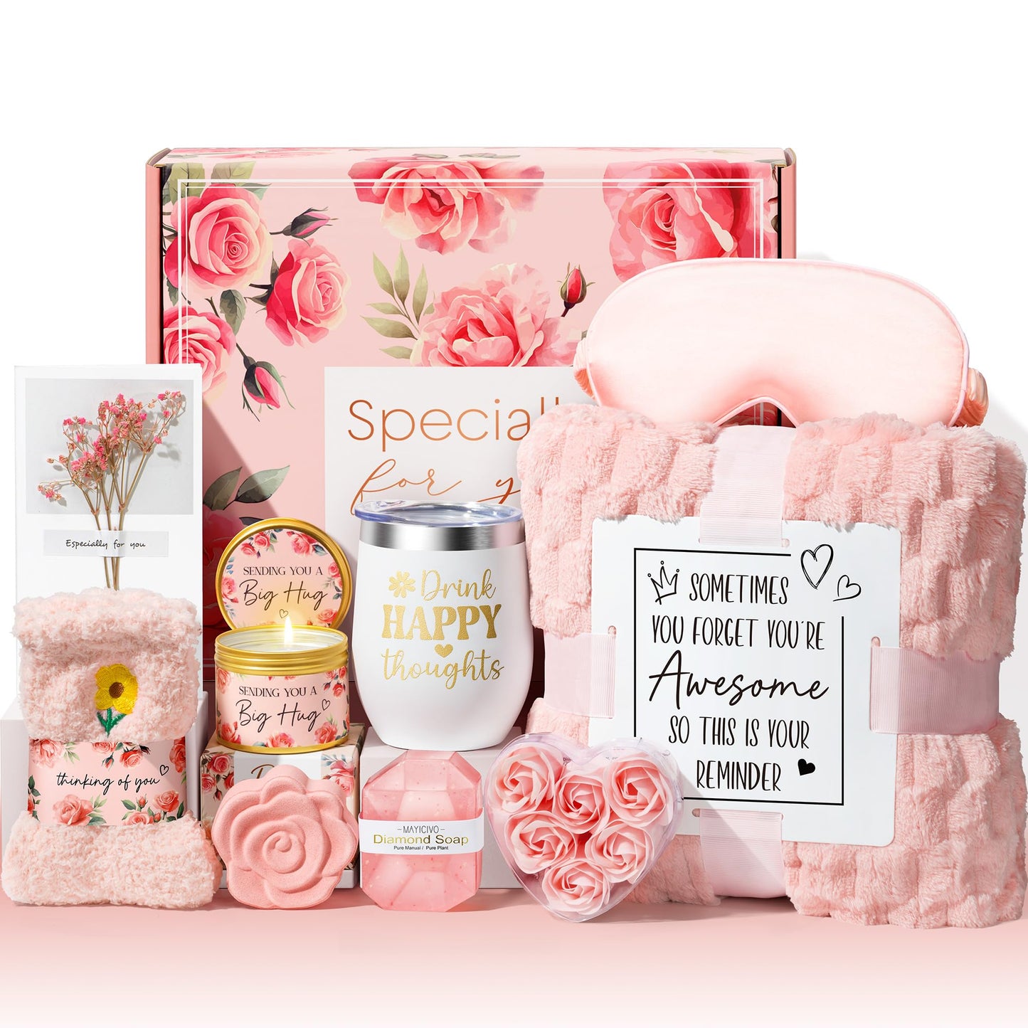 Birthday Gifts for Women Self Care Gifts, Rose Spa Gifts Baskets Bath Set Get Well Gifts Care Package Relaxation Valentines Day Gifts for Her Women Mom Sister Friend Wife Girlfriend Teacher w/ Blanket