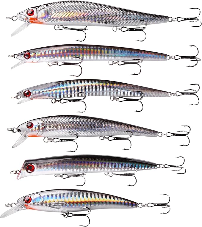 OROOTL Saltwater Fishing Lures Kit, 6 Pack Assorted Surf Fishing Jerkbait Minnow Lures Hard Baits Popper Plugs for Striped...