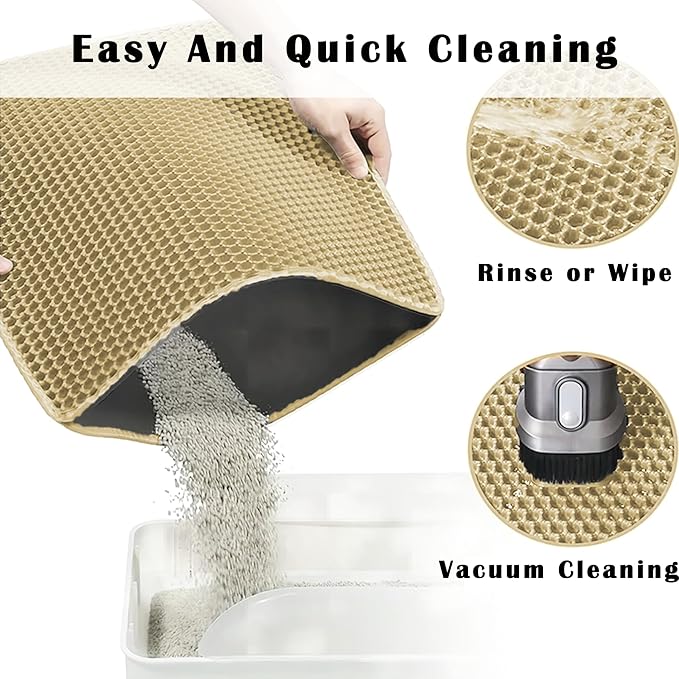 HCY&WLD 2-Pack Cat Litter Mat, Double Layer Honeycomb Waterproof Urine Proof Non-Slip Litter Trapping Mat, Less Waste, Easy to Clean Cat Litter Box Mat, Kitty Indoor Supplies (Khaki, 24x18 Inches)