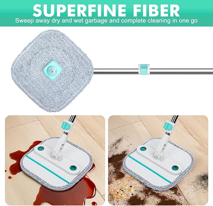 Upgraded Self-Standing Spin Mop and Bucket System, Detachable Inner Mop Bucket Separates Dirty Water & 90° Foldable Head, Triple-Scrub System, 0.9Gal Dual Drainage, for Hardwood Floors (Blue 2 Pads)