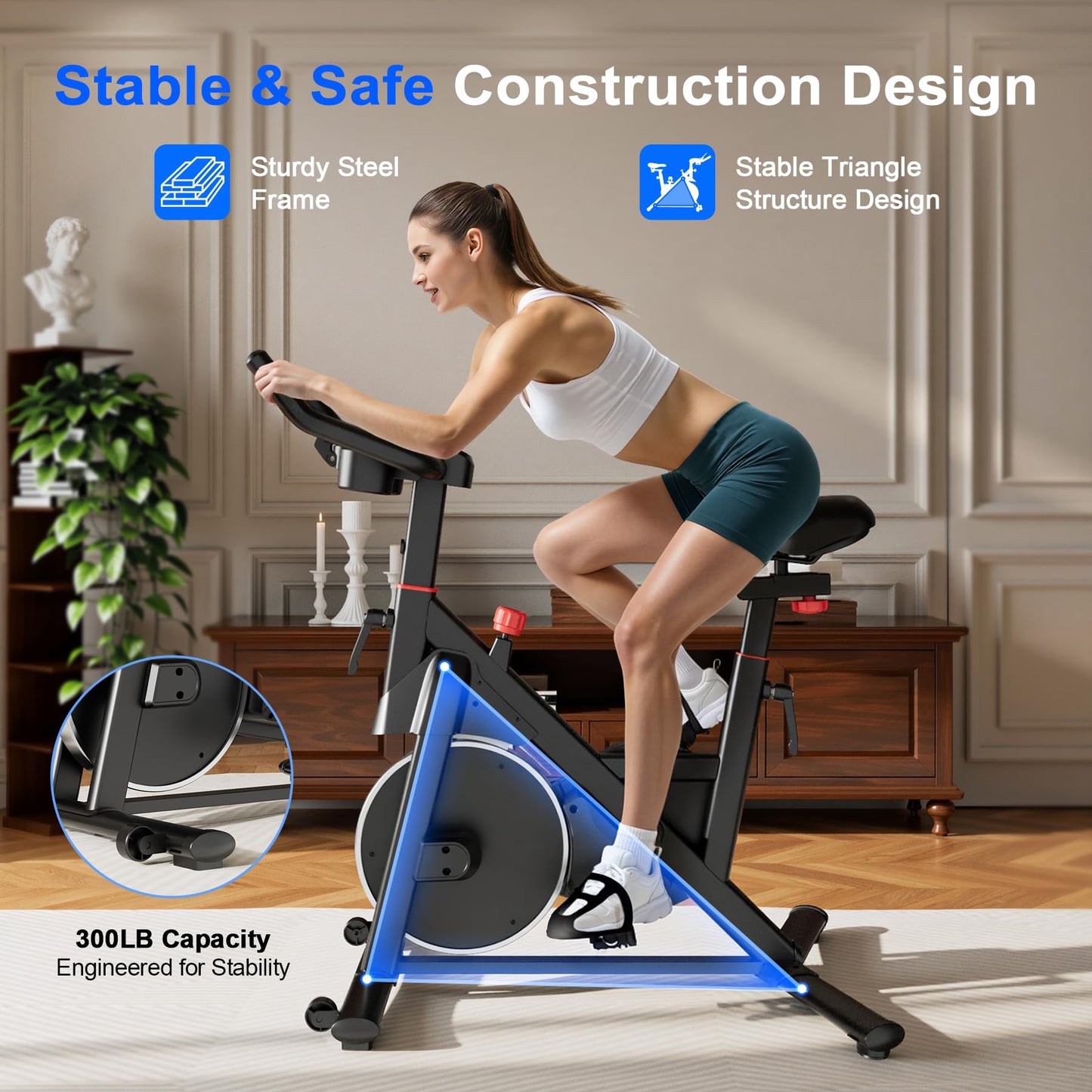 Lacuffy Indoor Cycling Bike - 32-Level Magnetic Resistance Stationary Exercise Bike with Adjustable Seat & Handlebars, Silent Belt Drive for Home Cardio (Fits Users 5'1" to 5'11", 300lbs Capacity)