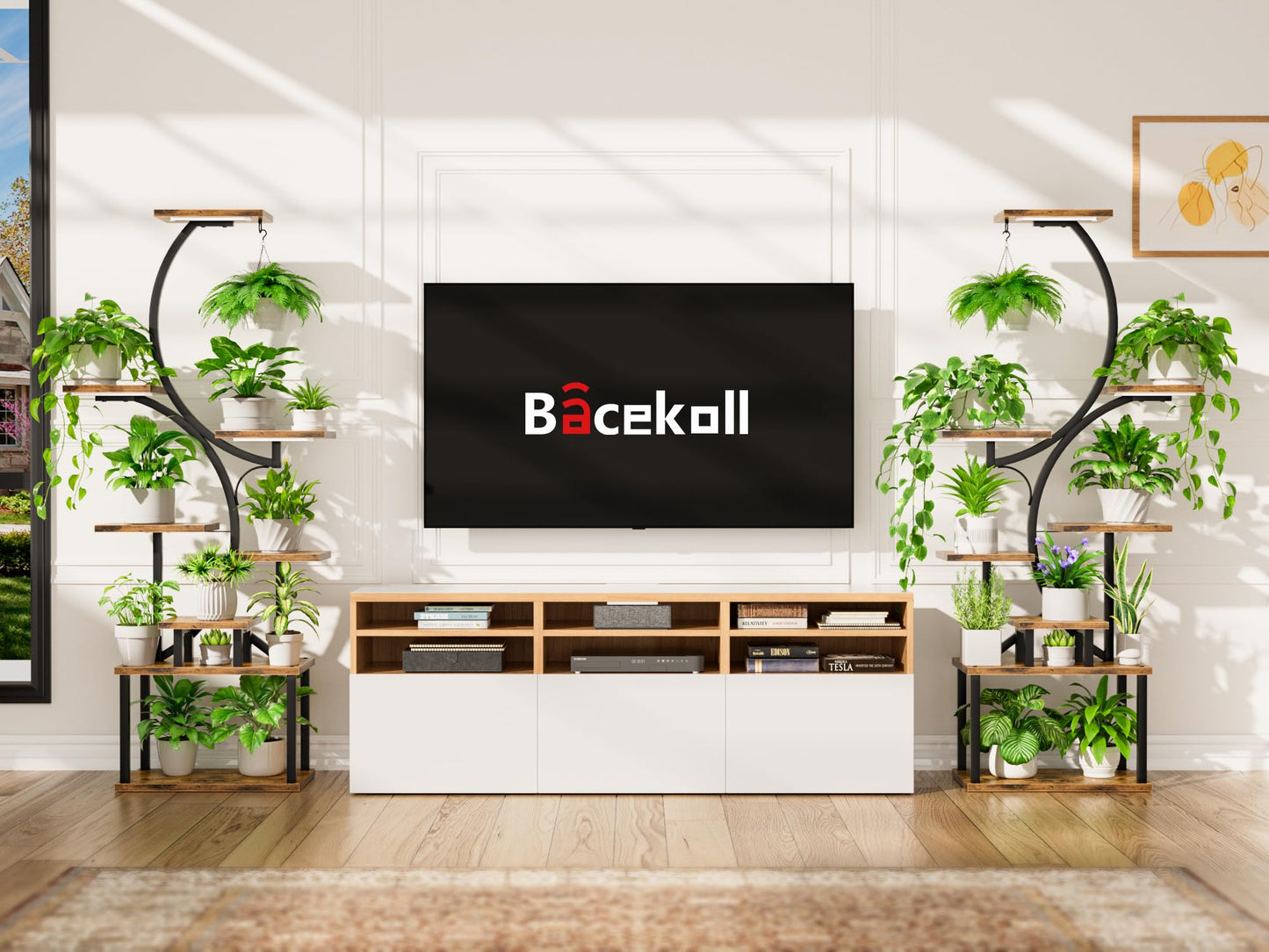 BACEKOLL Plant Stand Indoor with Grow Light - 2 Pack Tall Indoor Plant Shelf, 62" Corner Plant Holder, 8 Tiered Large S-Shape Flower Multiple Display Shelves for Home, Office