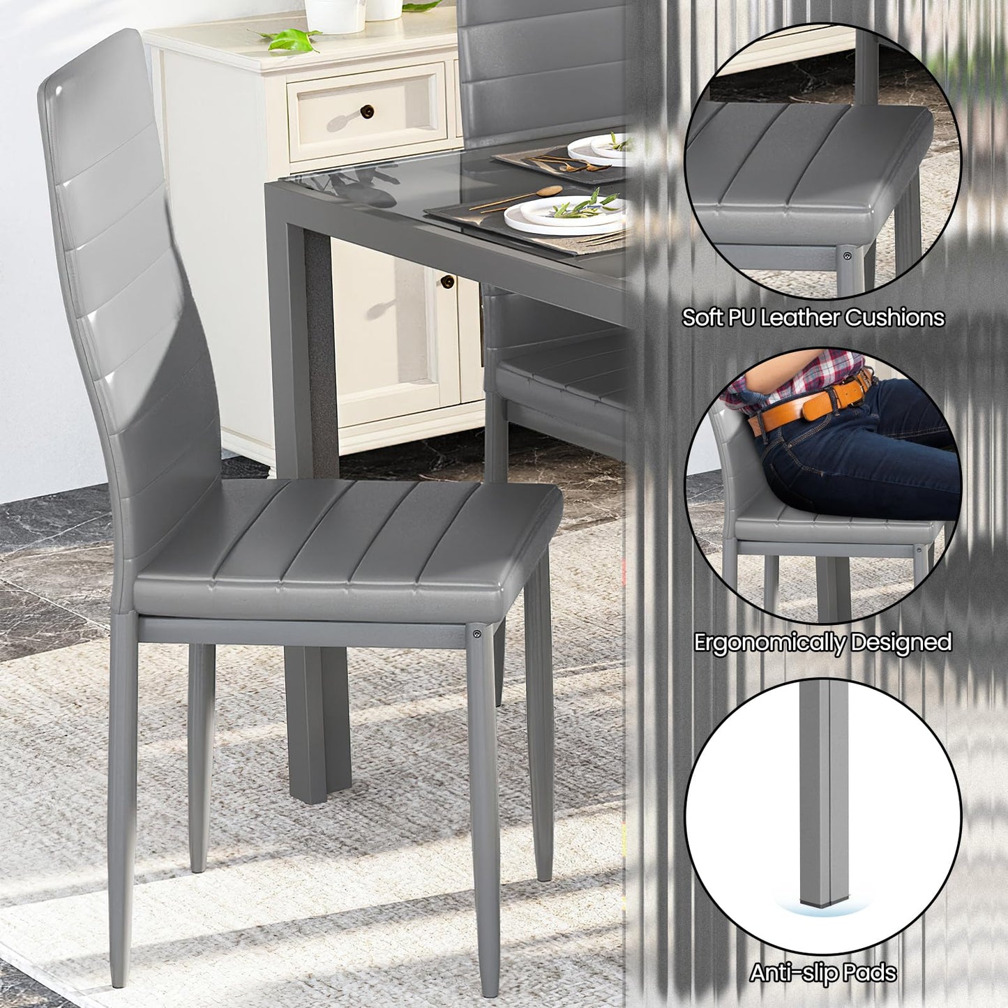 Hooseng Dining Table Set for 6, Tempered Glass Kitchen Table with 6 PU Leather Chairs, 7-Piece Dining Room Sets for Small Space, Dinette, Apartment