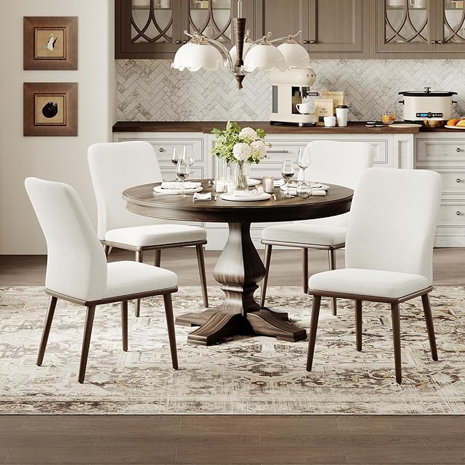 MALOL Upholstered Kitchen Chairs Set of 6, Modern Kitchen Chairs with High Back, Padded Fabric Dining Room Chair with Solid Wood Legs for Restaurant/Cafe/Home, Beige