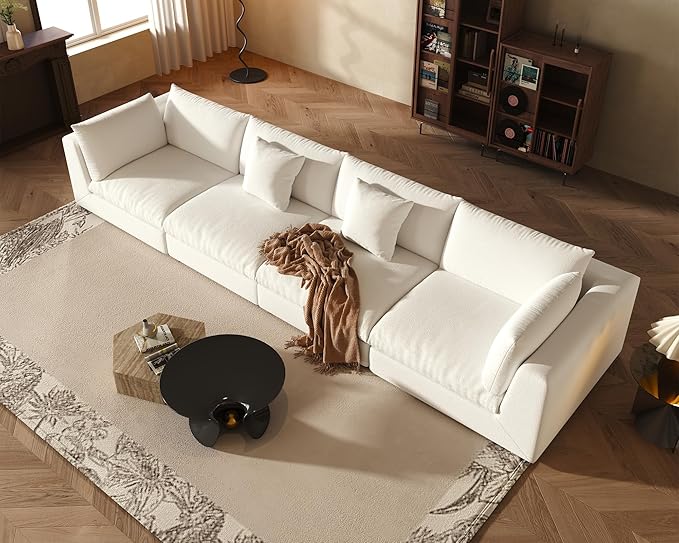 Fajiani Oversized Modular Sectional Sofa,Cloud Couch Deep Seat Sofa Cushion Covers Removable, Oversized Sectional Couches for Living Room (4 Seater-Cream White)