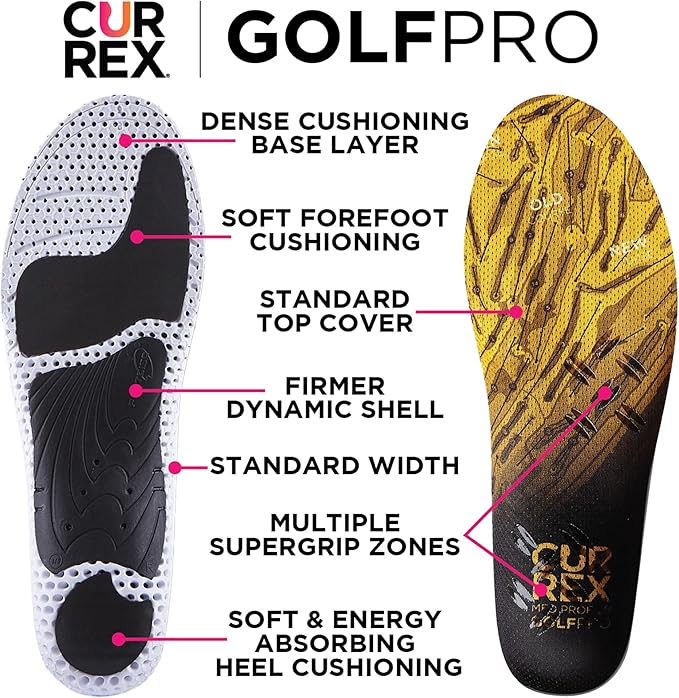 currex GolfPro Insoles for Golf Shoes – Arch Support Inserts to Improve Balance, Stability, Comfort & Performance, Help with Foot & Heel Pain Relief – for Men & Women – Medium Arch, XS