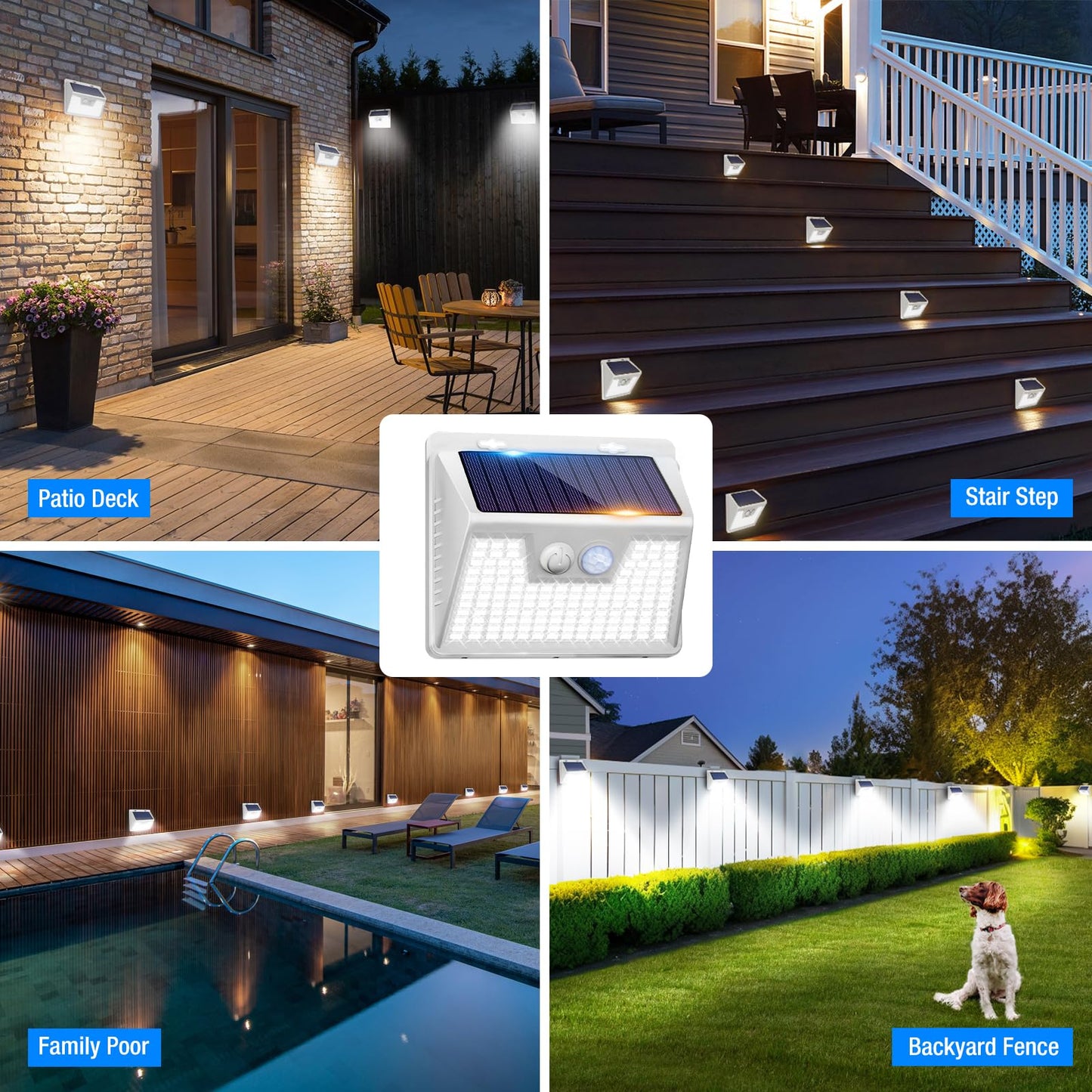 Peasur Solar Lights Outdoor Waterproof [12 Packs/140 LEDs], 3 Lighting Modes Motion Sensor Ultra Bright Security Lights for Outside Fence Patio Deck[White]