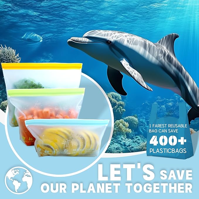 28 Pack Reusable Food Storage Bags,Leakproof Freezer Bags BPA Free Stand Up Sandwich Bags for Lunch Salad Fruit Travel,Dishwasher Safe(8 Gallon,10 Sandwich,10 Snack)
