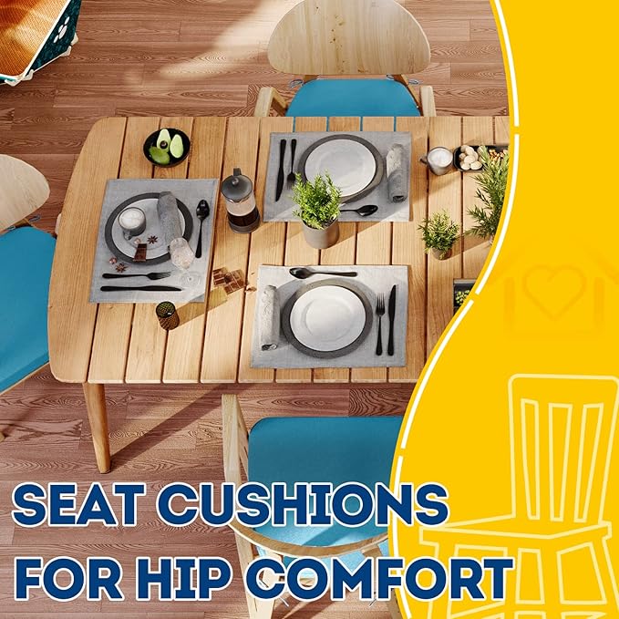 AAAAAcessories D-Shaped Chair Cushions, 2" Thick Dining Chair Pads with Ties and Removable, Machine-Washable Cover, 17" x 16", Teal