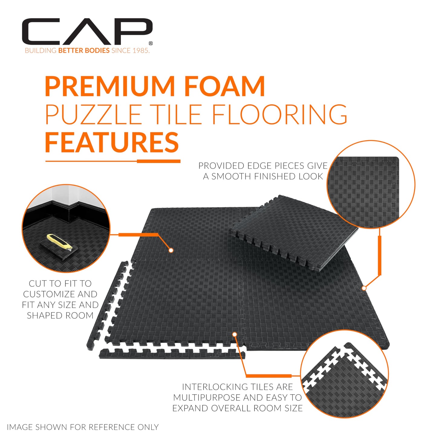 CAP Barbell 1/2-Inch Interlocking EVA Foam Exercise Puzzle Mat Home Gym Flooring - 1 Pack | 24" x 24" x 1/2" | Tatami Pattern - Blue