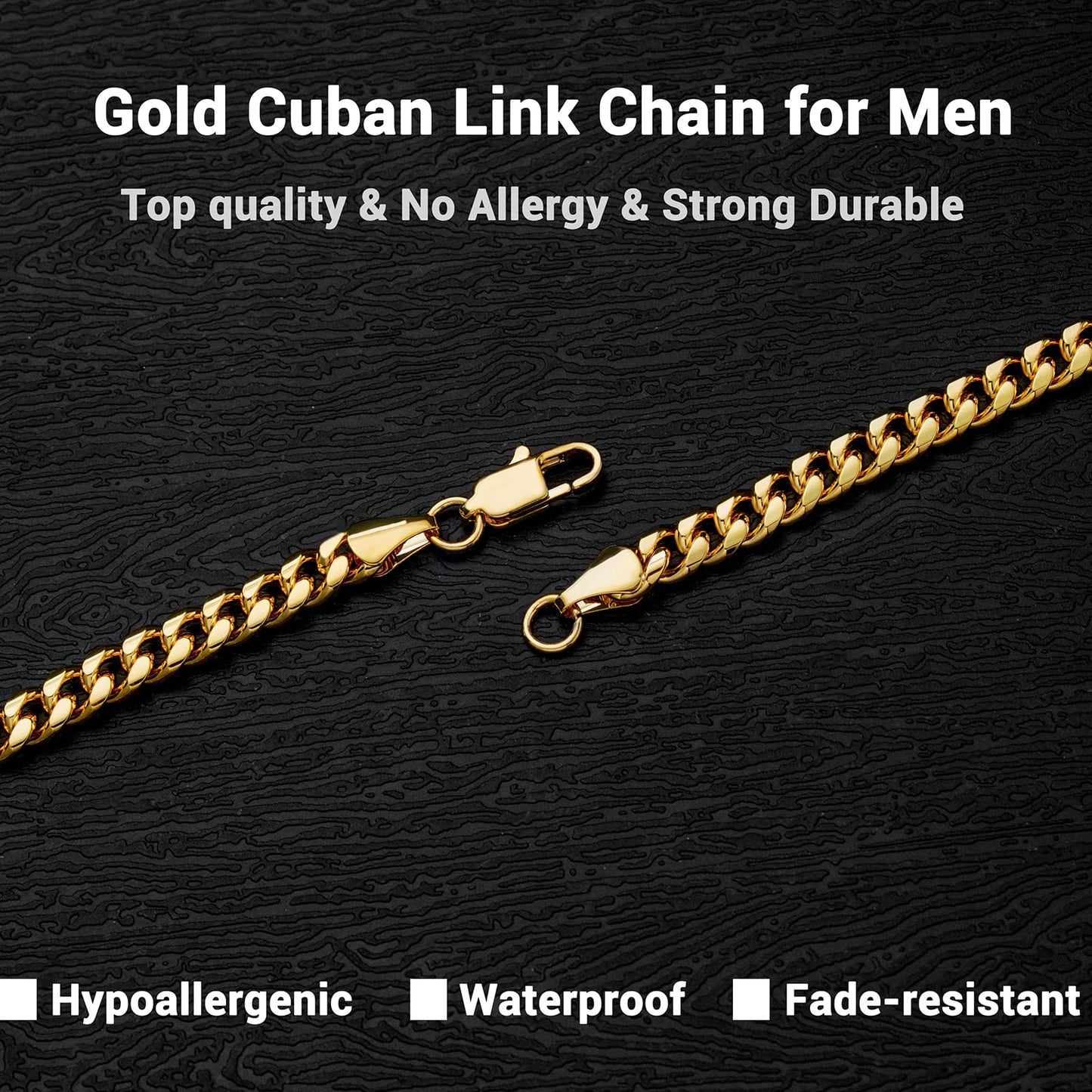 Gold Chain for Men, Mens 6mm Gold Plated Stainless Steel Cuban Link Chain Necklace (6MM-Gold, 24 Inches)