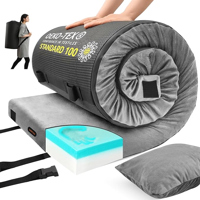 Memory Foam Camping Mattress pad, Comfortable Thick Floor Sleeping Mat for Adults with Waterproof and Non-Slip Bottom, Por...