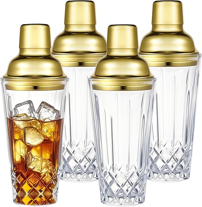 Honeydak 4 Pcs Glass Cocktail Shakers Martini Shakers with Stainless Steel Lids and Strainers Clear Drink Mixing Glass Pit...