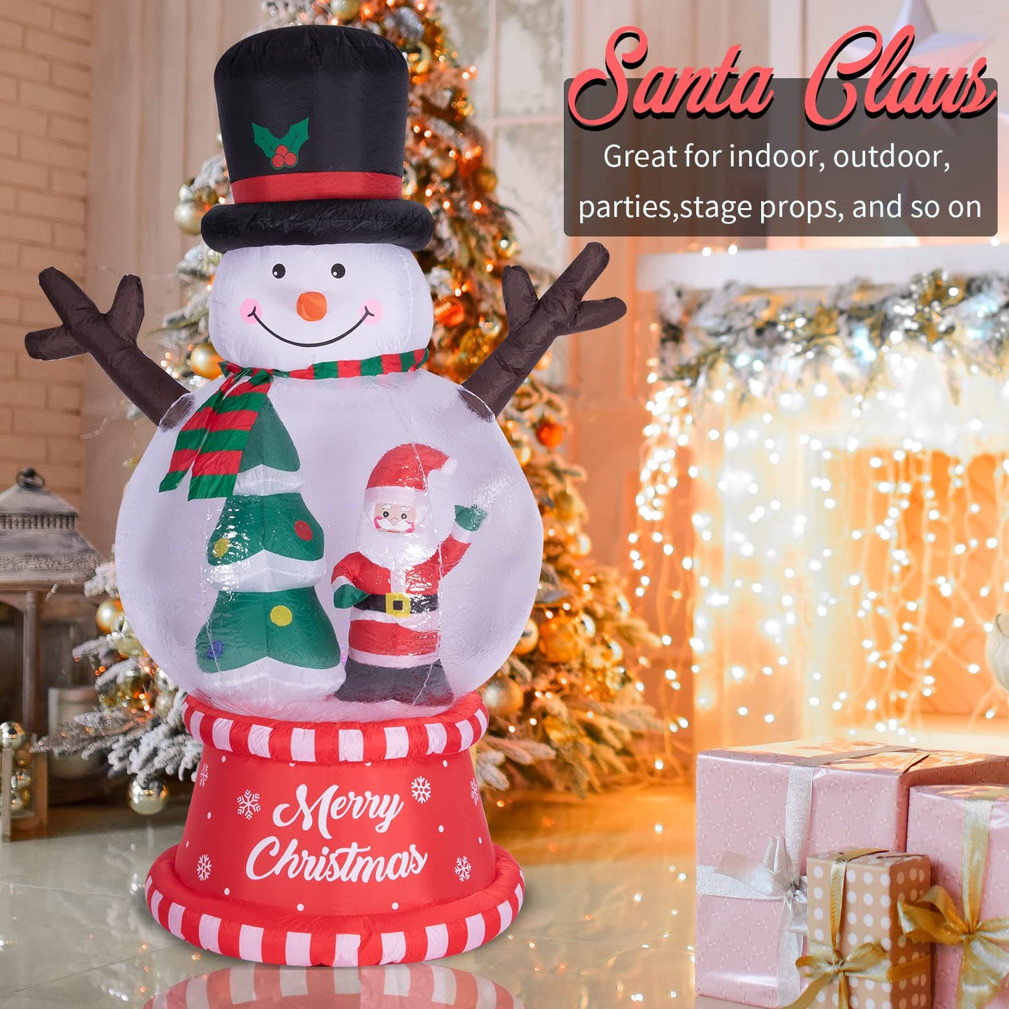 Christmas Inflatables Outdoor Decoration Inflatable Christmas Snowman Globe with Santa Clause Tree Giant Outdoor Indoor Blow Up LED Lighted Yard Lawn Garden Home Party Decor