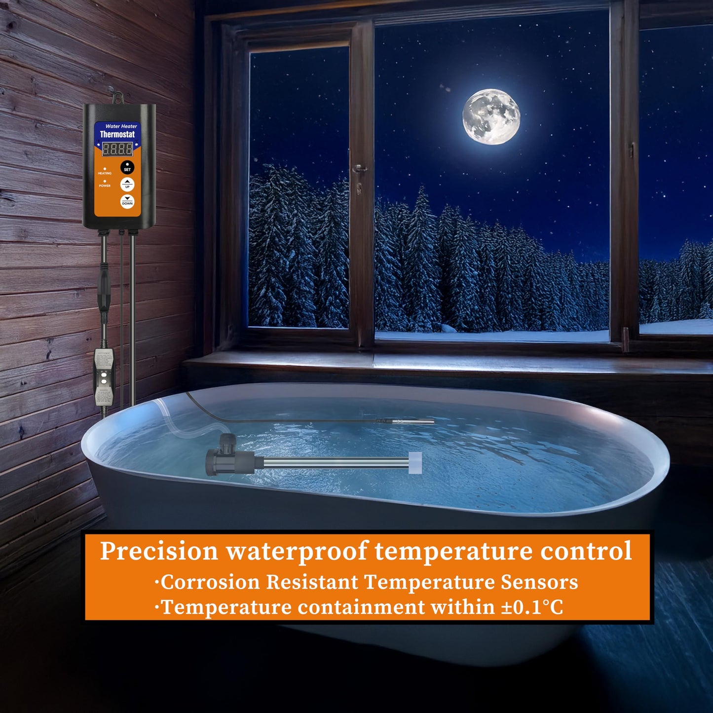 LASTINGCAPE 1500W Titanium Fully Submersible, Portable Electric Hot Tub & Pool immersion Water Heater with Temp Control, GFCI for spa tub, Bathtubs, Baptistry Pool, inflatable pool & above ground pool