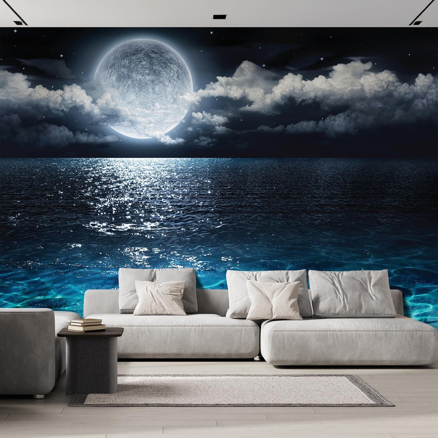 wall26 Wall Sticker/Wall Mural Sea Under Moonlight, Not Peel and Stick, Non-Woven Wallpaper Decorative for Bedroom, Living Room, Office - 96x144 inches