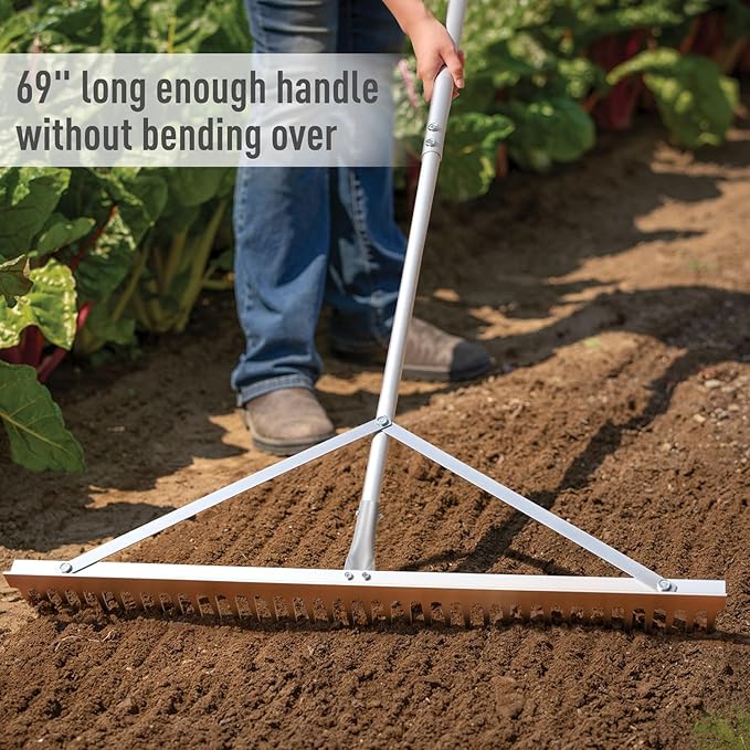 Landscape Rake 36'', Aluminum Rakes with Lightweight 69'' Handle, Landscaping Rake Tool for Lawn Care, Beach