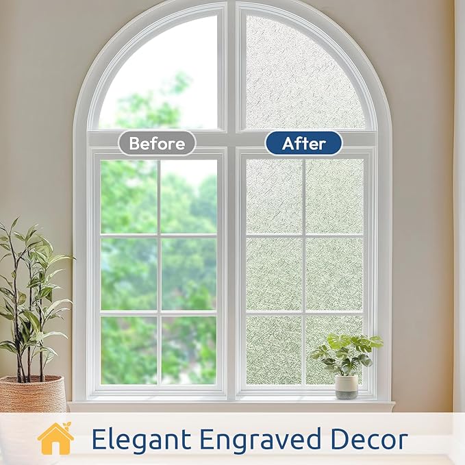 rabbitgoo Window Privacy Film Frosted Glass Film, Decorative Cling UV Sun Blocking Decals, Frosting Window Clings for Home Bathroom Door Coverings, 23.6 x 118.1 inches