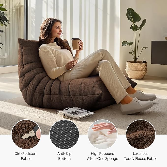 Bean Bag Chair for Adults, Fireside Togo Chair, BeanBag Chairs for Teens with High-Resilience Memory Foam, Non-Slip Base Compression Floor Lounge Sofa for Living Room, Bedroom
