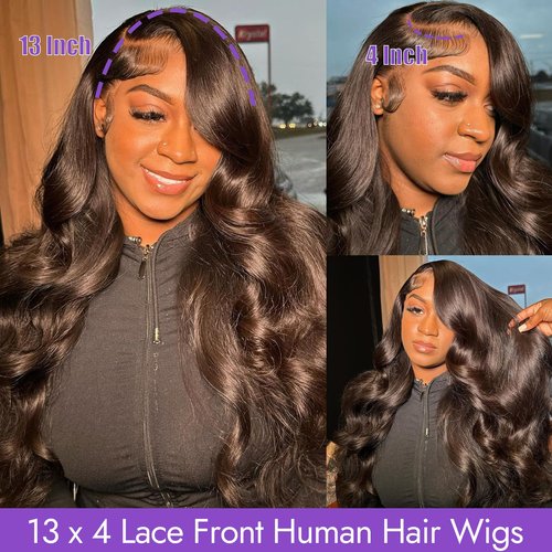 Starmo Body Wave 13x4 HD Lace Front Human Hair Wigs for Women 150% Density Glueless Natural Black 22 Inch