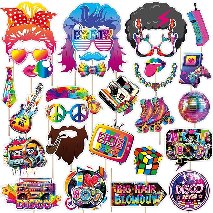 80s Photo Booth Props, Tumwisk 30PCS 80s Party Decorations, Back to 1980s Birthday Photo Booth Props，Funny Selfie Props fo...