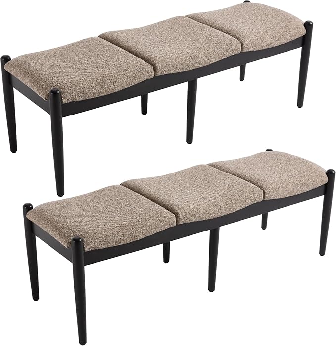 RIVOVA 54.25" Modern Ottoman Benchs Set of 2 Upholstered Linen Bedroom End of Bed Bench Boho Bench Long Seating Bench Entryway Stool with Wood Legs for Living Room/Foyer, Khaki