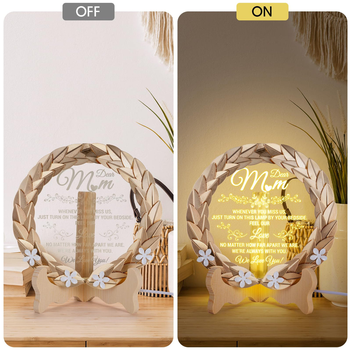 EVA murmure Birthday Gift for Mom from Daughter or Son - Luxury Crystal Plate with Gold Rim & Dimmable LED Light, Elegant Night Lamp for Mother, Best Gift Idea for Mom