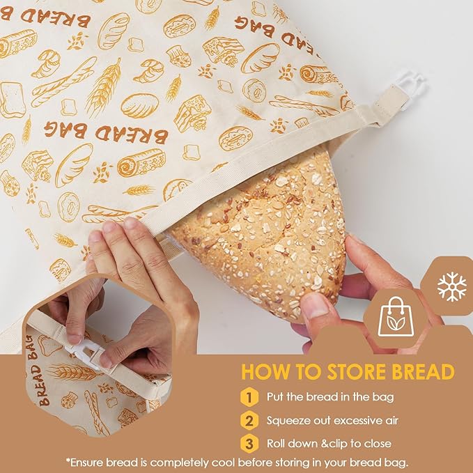 2-Pack Reusable Beeswax Bread Bags - Large 17x13 Inch for Sourdough & Homemade Bread Storage | All-Natural Beeswax Preservation, Eco-Friendly Cotton Food Bags - Easy to Clean & Daily Use
