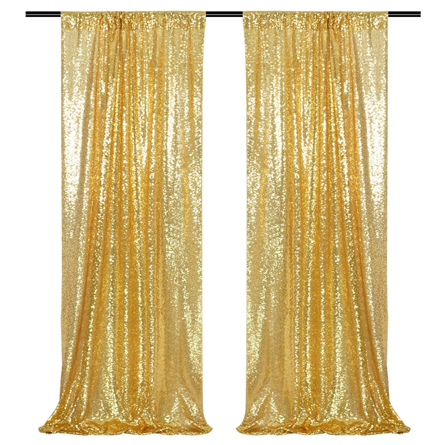 PartyDelight Gold 2FT X 8FT Sparkly Sequin Backdrop Curtains 2 Panels for Wedding Party Room Decorations Events
