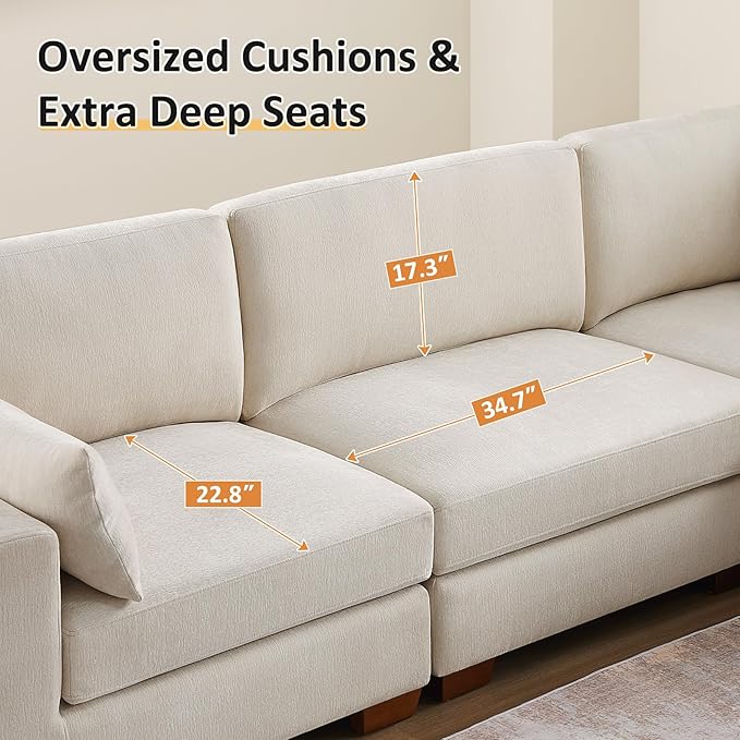 VANOMi Large Modular Sectional Sofa, Oversized Couch with Charging Station, Cloud Couch Deep Seat Sofa with Thick Cushion, Convertible Sectional Couches for Living Room Office Apartment